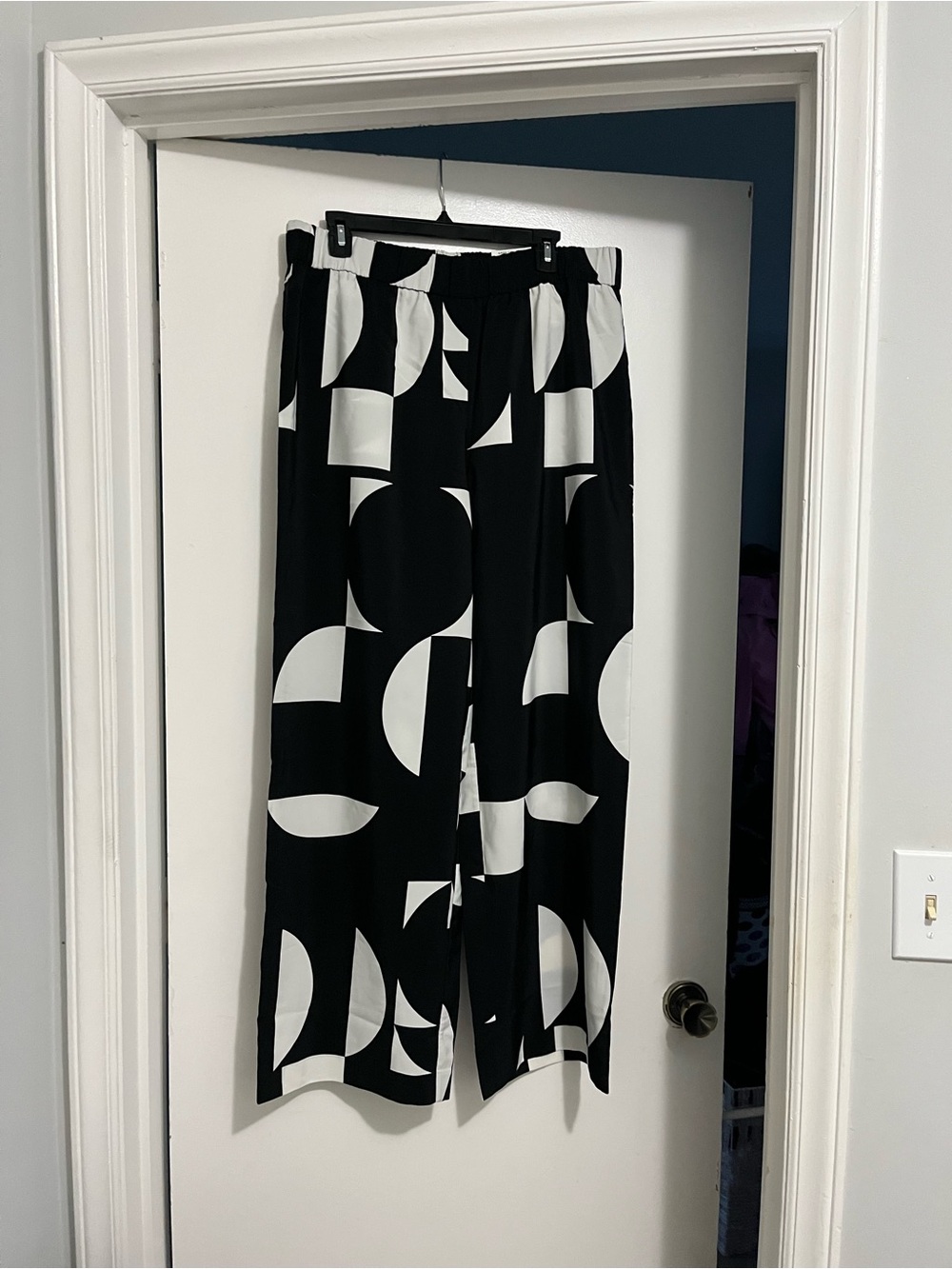 Wide Leg Black & White Geometric Pants
